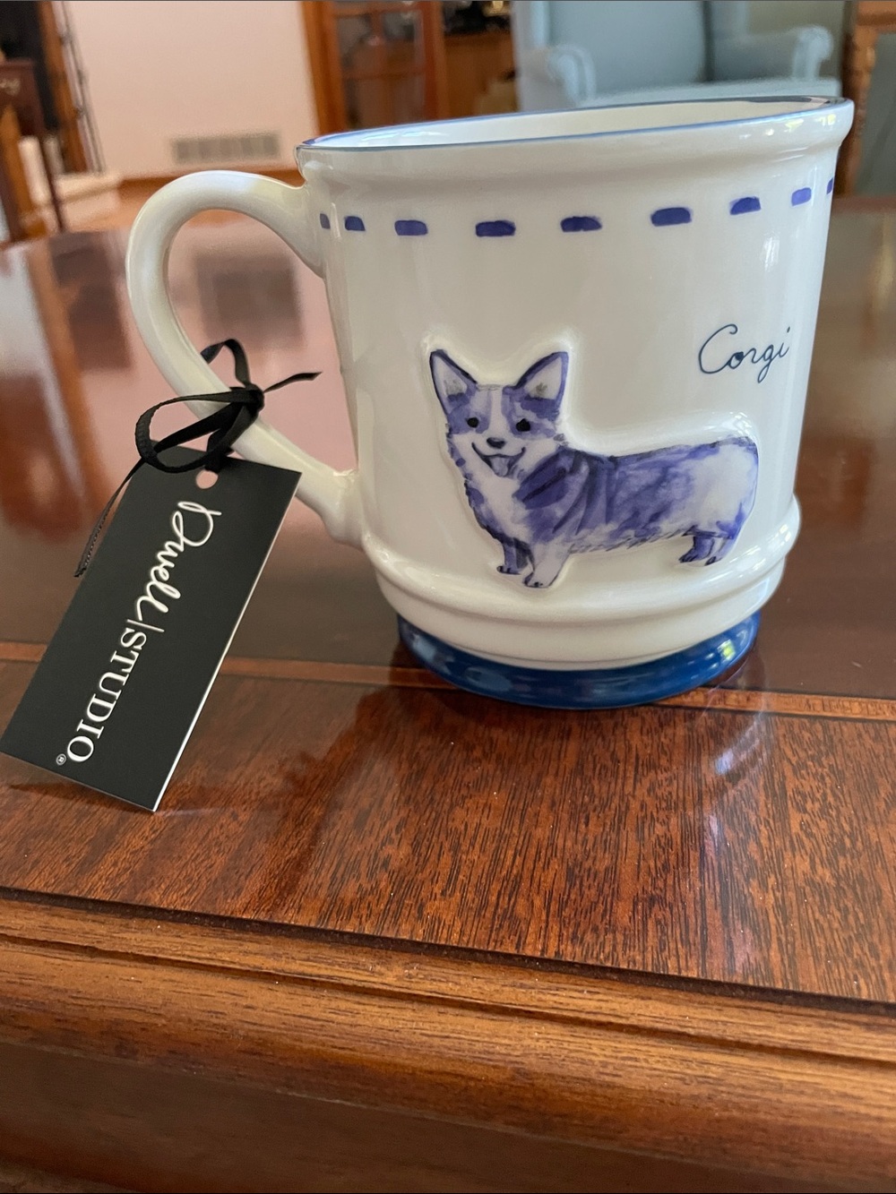 Dwell STUDIO White & Blue corgi Ceramic Mug